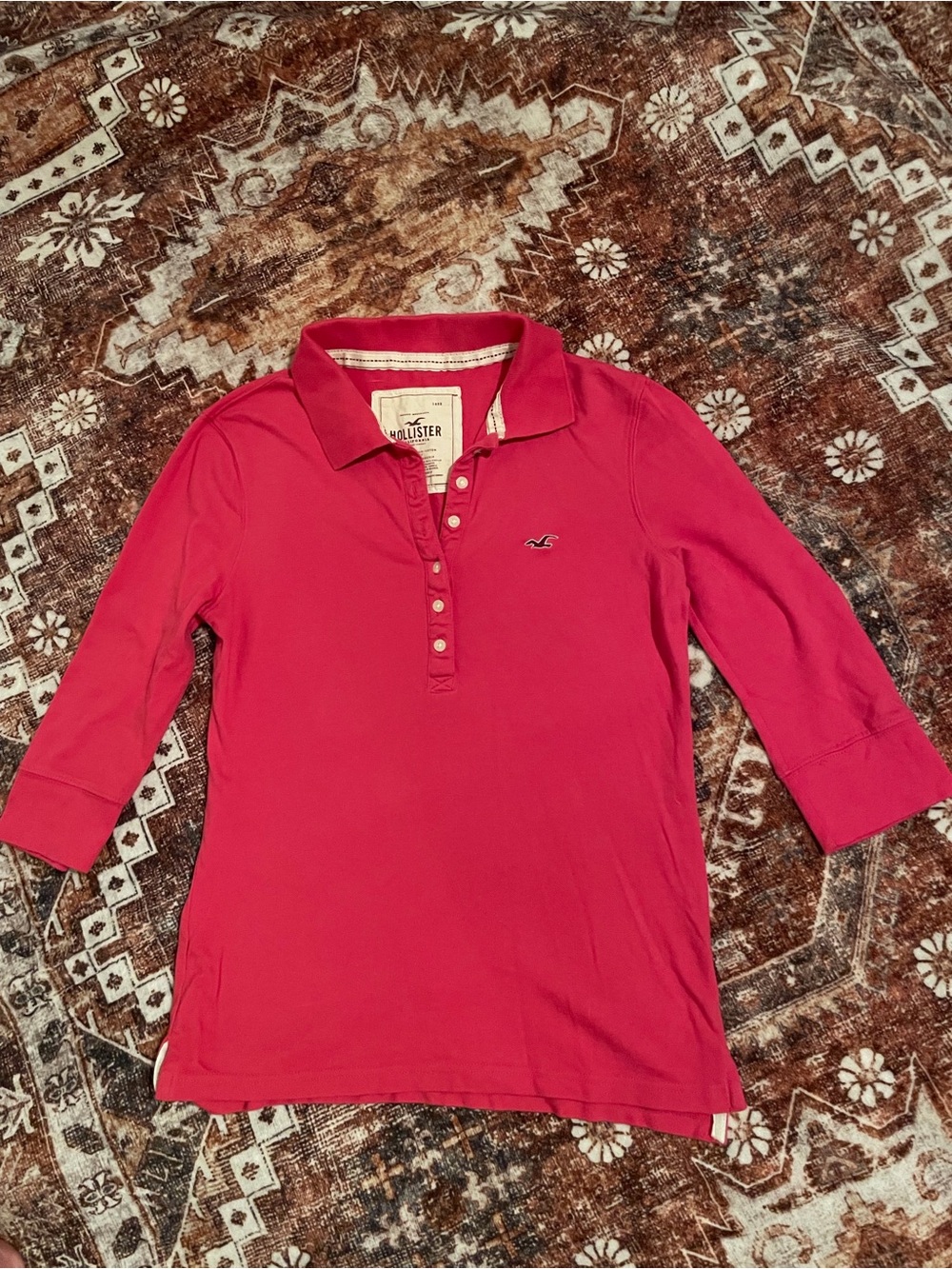 Hollister Hot Pink Women's Polo with 3/4 Sleeves